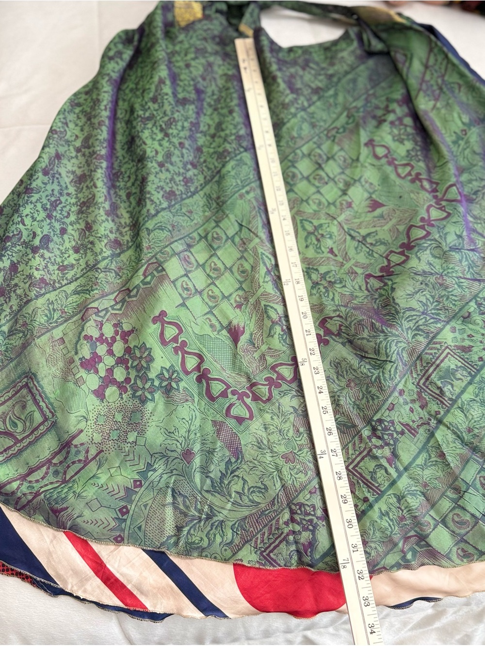 Reversible Boho Wrap Maxi Skirt Green Paisley & Polka Dot XL - Picture 5 of 8